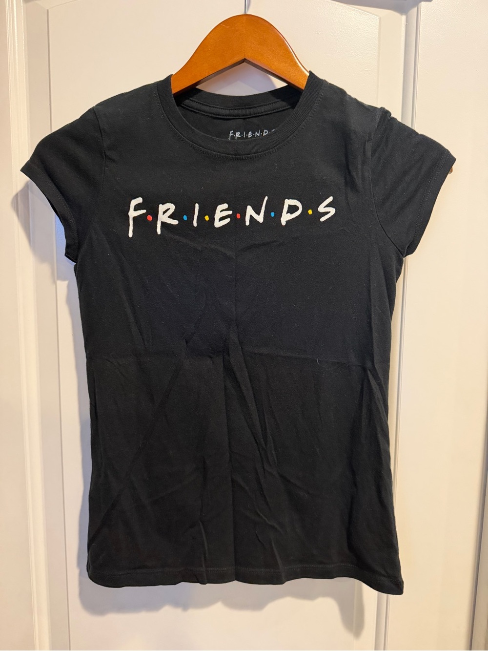 FRIENDS Black Short Sleeve Logo Tee with Color Dot Accents